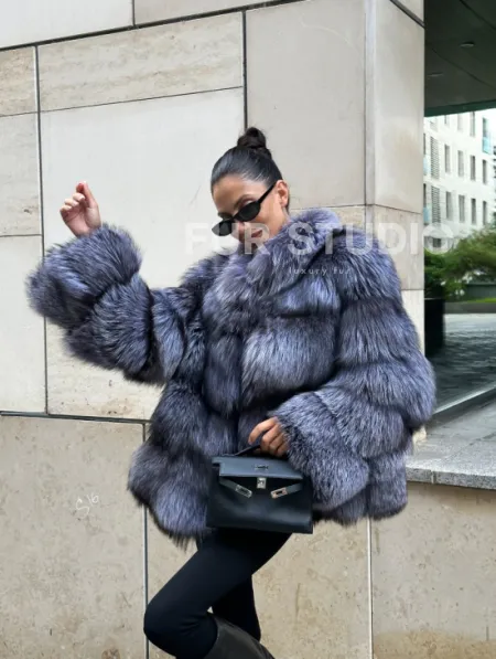 Шуба из меха чернобурки - стойка воротник - фото 9