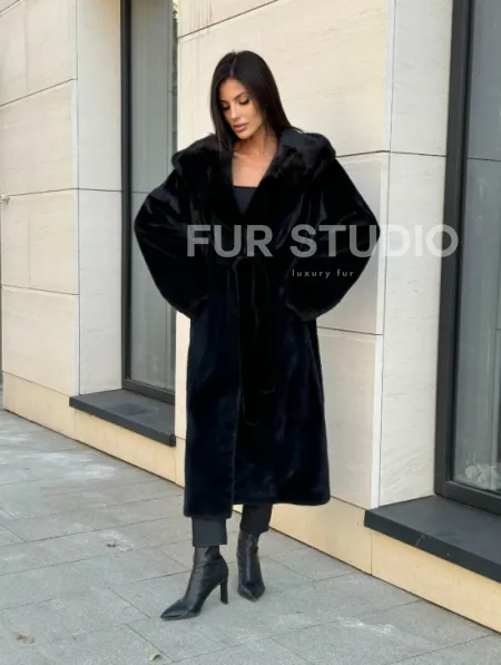 Норка кимоно BLACKGLAMA роспуск, капюшон кобра - фото 12