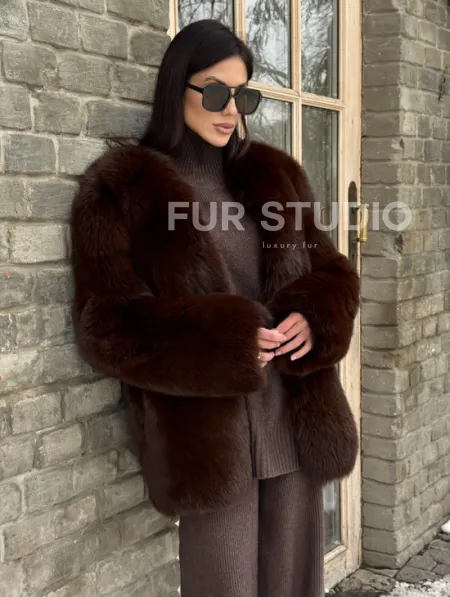 Шуба из меха песца цельные пластины Brown - фото 6