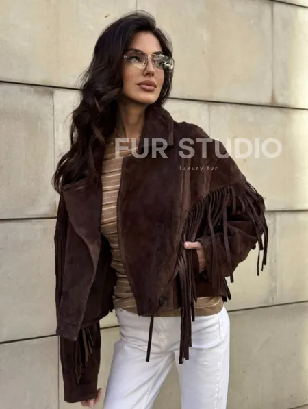Кожаная куртка с бахромой - фото 4