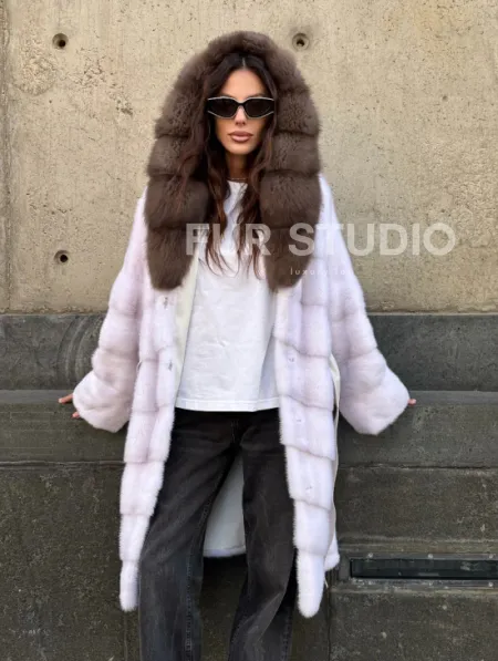 Шуба норковая  - капюшон куница - фото 13