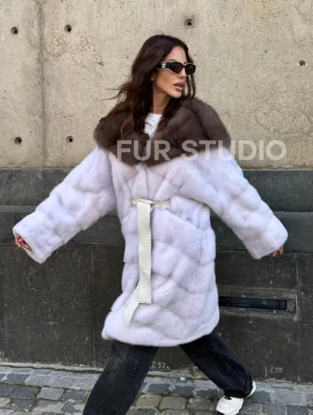 Шуба норковая  - капюшон куница - фото 14