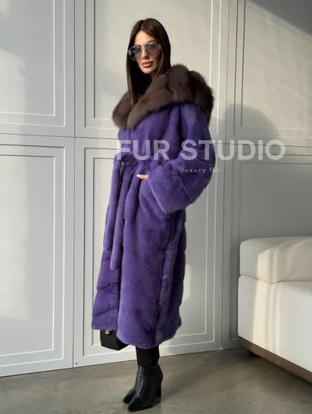 Фиолетовая норковая шуба - фото 17