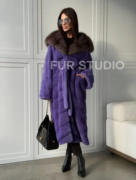 Фиолетовая норковая шуба - фото 15