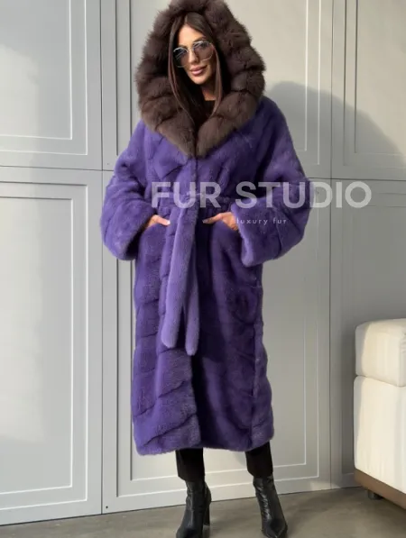 Фиолетовая норковая шуба - фото 5