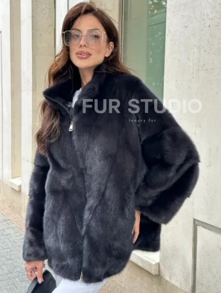 Норковый полушубок - графит - фото 0
