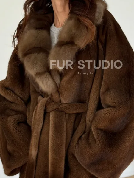 Норковый полушубок - цвет соболь - фото 1