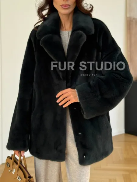 Шуба норковая темно-зеленая - фото 3