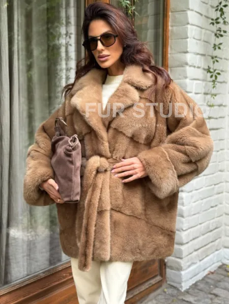 Полушубок норковый (бежевый) - фото 6