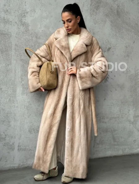 Длинная норковая шуба пастель - фото 8