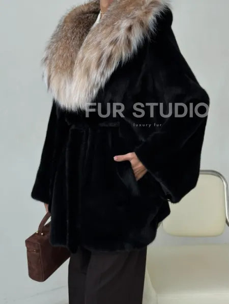 Норковый полушубок с капюшоном рысь - фото 2