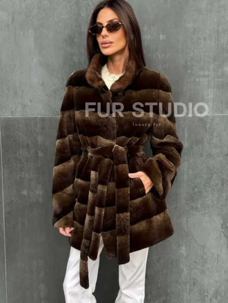 Шуба из кролика с норковым воротником - фото 0