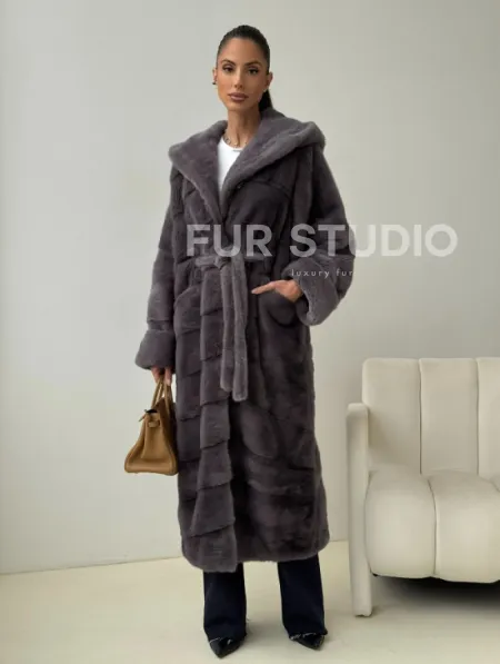 Длинная норковая шуба - капюшон кобра - фото 8