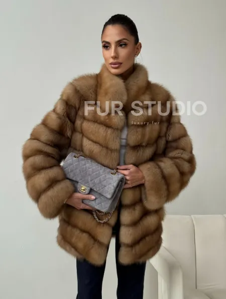 Шуба из куницы - стойка воротник - фото 4