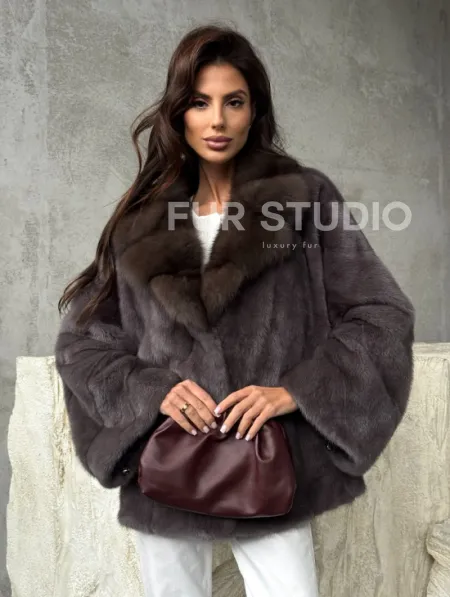 Норковый полушубок с воротником куница - фото 0