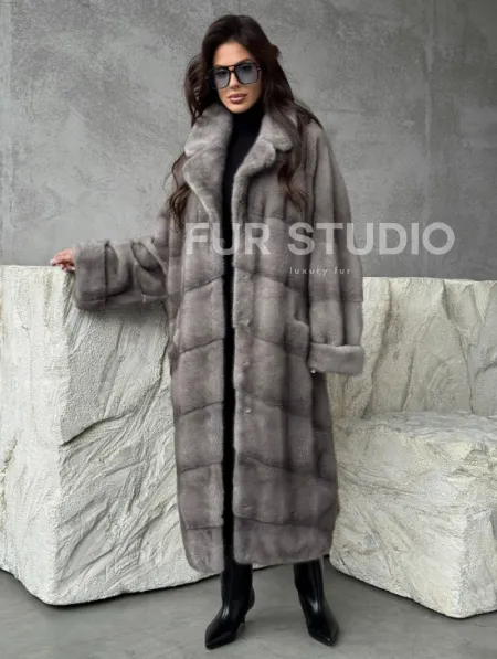 Серая норковая шуба oversize - фото 0