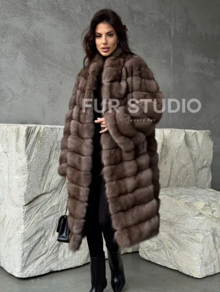Шуба из куницы V-образный воротник - фото 8