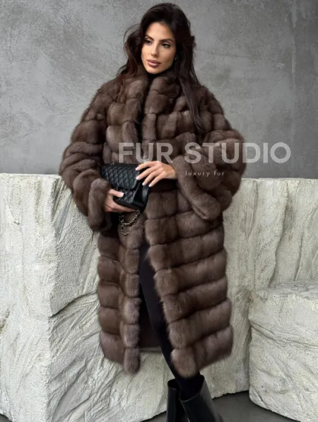 Шуба из куницы V-образный воротник - фото 4