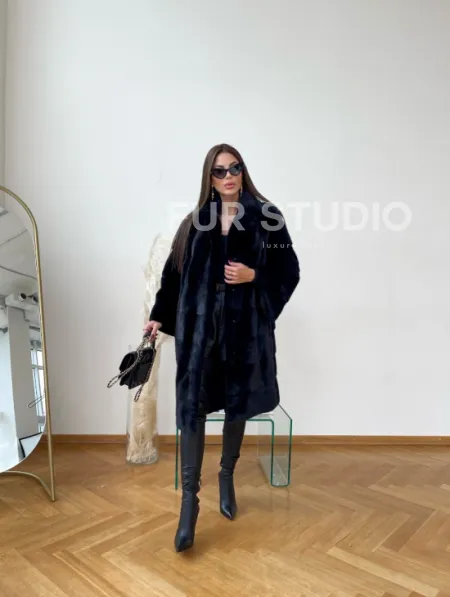 Норковая шуба синего цвета - фото 7