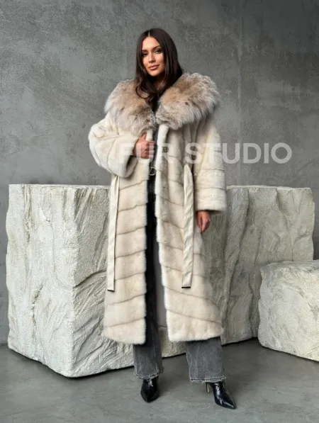 Норка шуба паркет с капюшоном рысь - фото 10