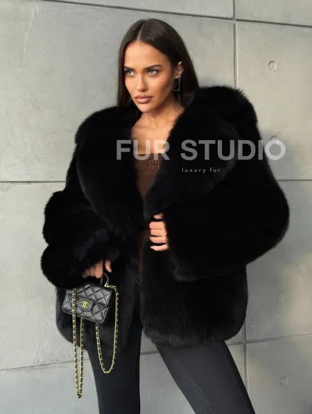 Черная шуба из лисы - фото 8