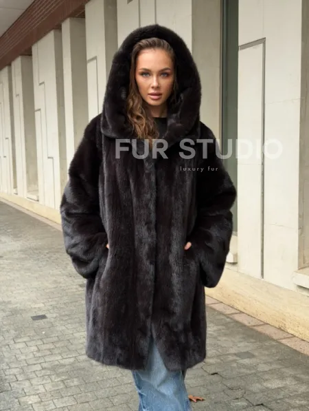 Норковая шуба с капюшоном - фото 11