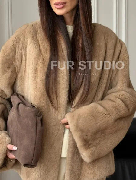 Норковый жакет (бежевый) - фото 1