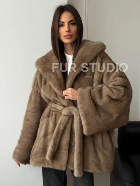 Норковая шуба пастель с капюшоном - фото 9