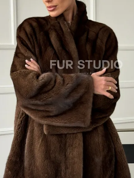 Норка жакет орех V-образный ворот - фото 1