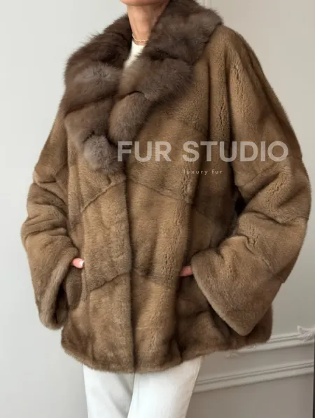 Норковый полушубок - воротник куница - фото 5