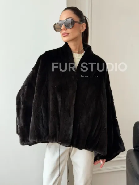 Короткая норковая шуба - пончо - фото 4