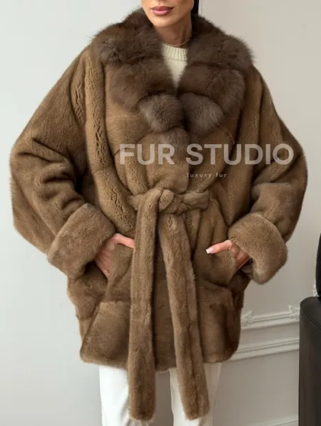 Шуба норка - воротник куница - фото 4