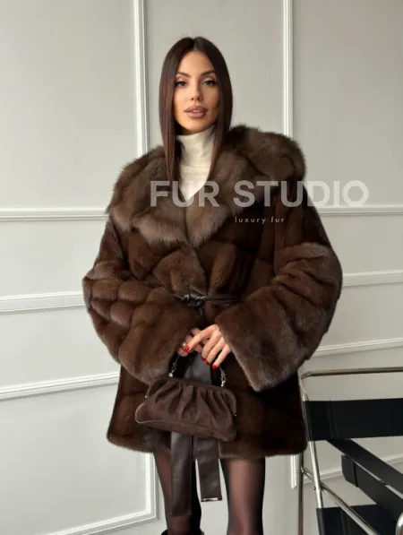 Шуба норка - кимоно с капюшоном - фото 14