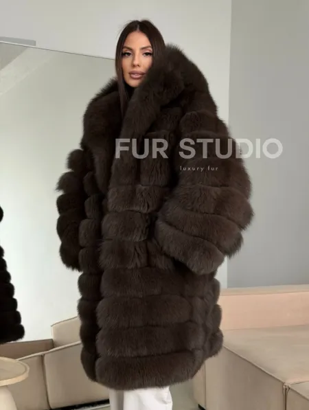 Шуба из песца с капюшоном - фото 12