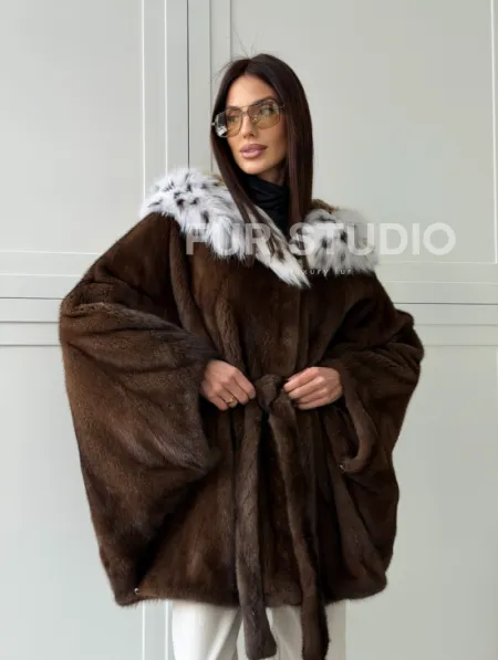 Норковая шуба с капюшоном по рысь - фото 14