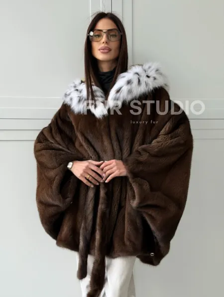 Норковая шуба с капюшоном по рысь - фото 7