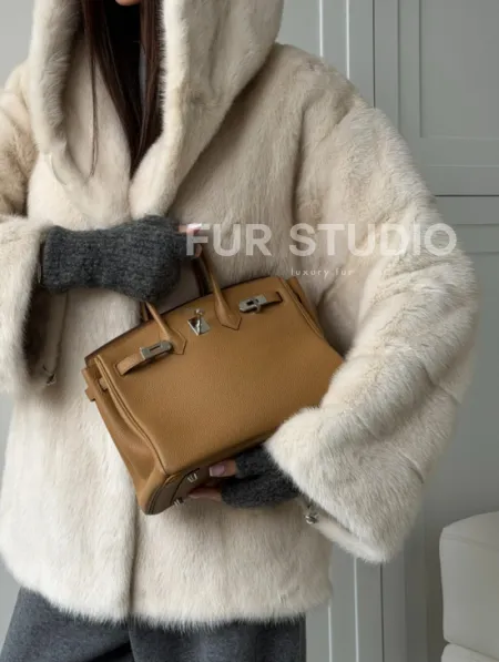 Норковый полушубок с капюшоном кобра - фото 2