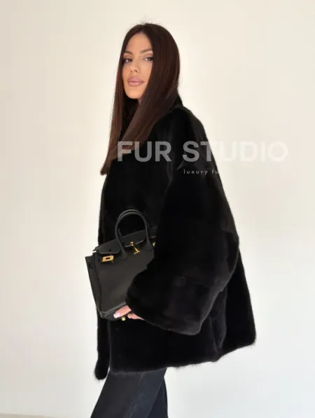 Женский норковый жакет - черный - фото 8