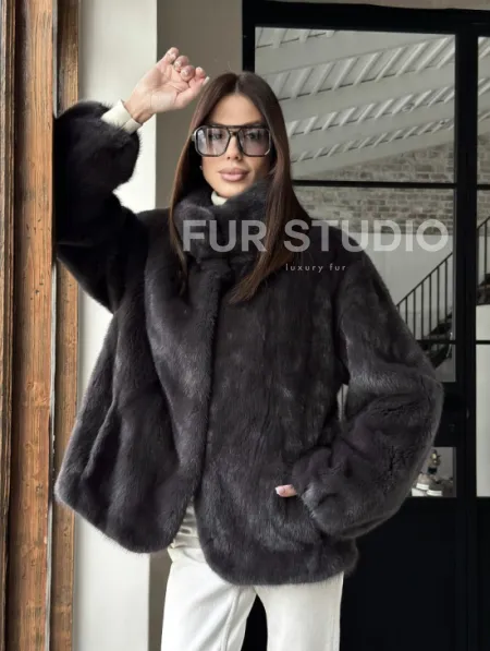 Меховой норковый жакет (серый) - фото 20