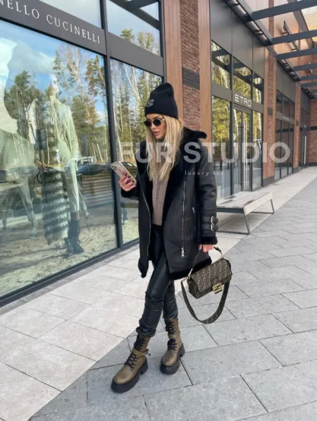 Дубленка авиатор удлиненная - фото 5