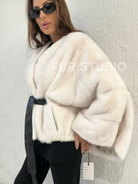 Белое болеро (жакет) из меха норки - фото 3