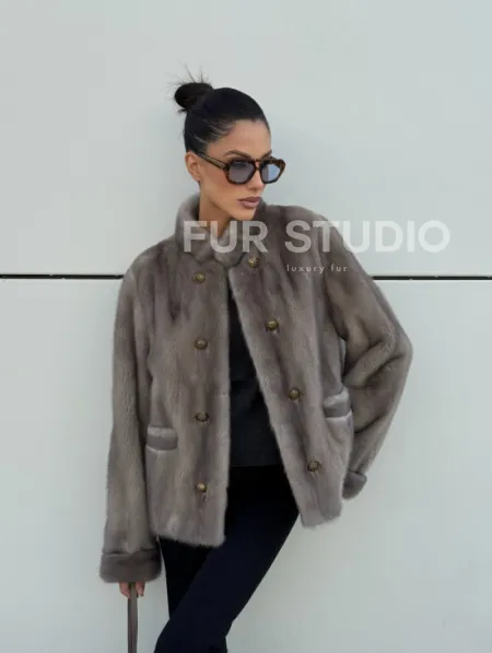 Жакет норковый в цвете сапфир - фото 13