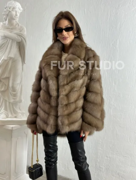 Жакет из куницы с шалью - фото 4