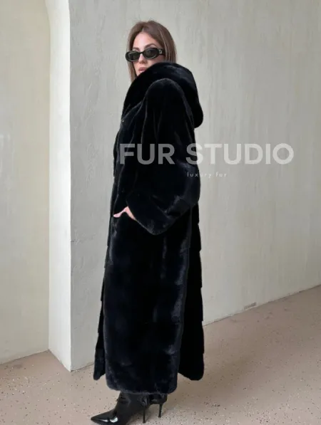 Шуба из аукционной норки VELVET, паркет с капюшоном - фото 3