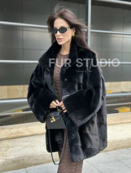 Норка BLACKGLAMA стойка воротник паркет - фото 1