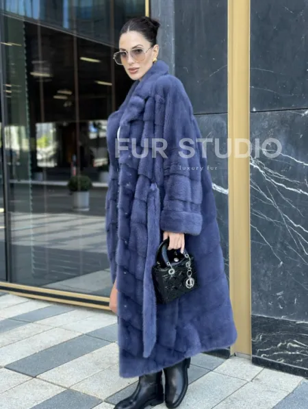 Норковая шуба с английским воротником - цвет джинс - фото 5