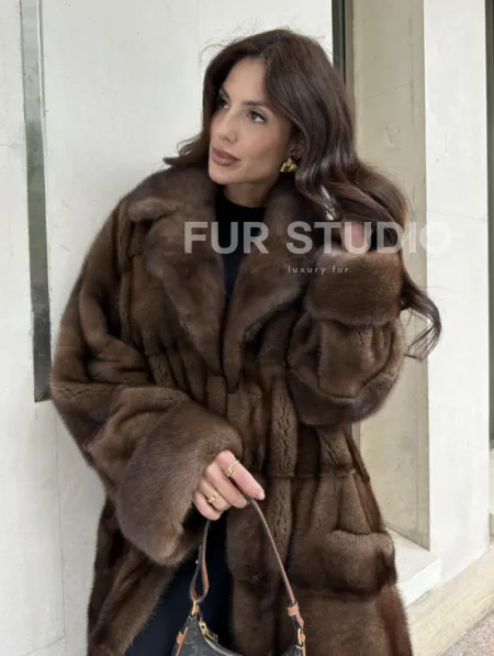 Норковая шуба NAFA соболиного натурального цвета - фото 1