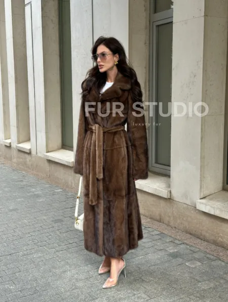 Классическая норковая шуба  натуральный цвет - орех - фото 9