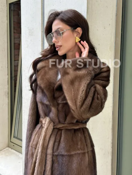 Классическая норковая шуба  натуральный цвет - орех - фото 1