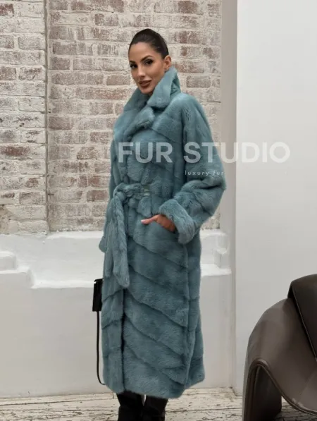 Норковая шуба в цвете TIFFANY - фото 13